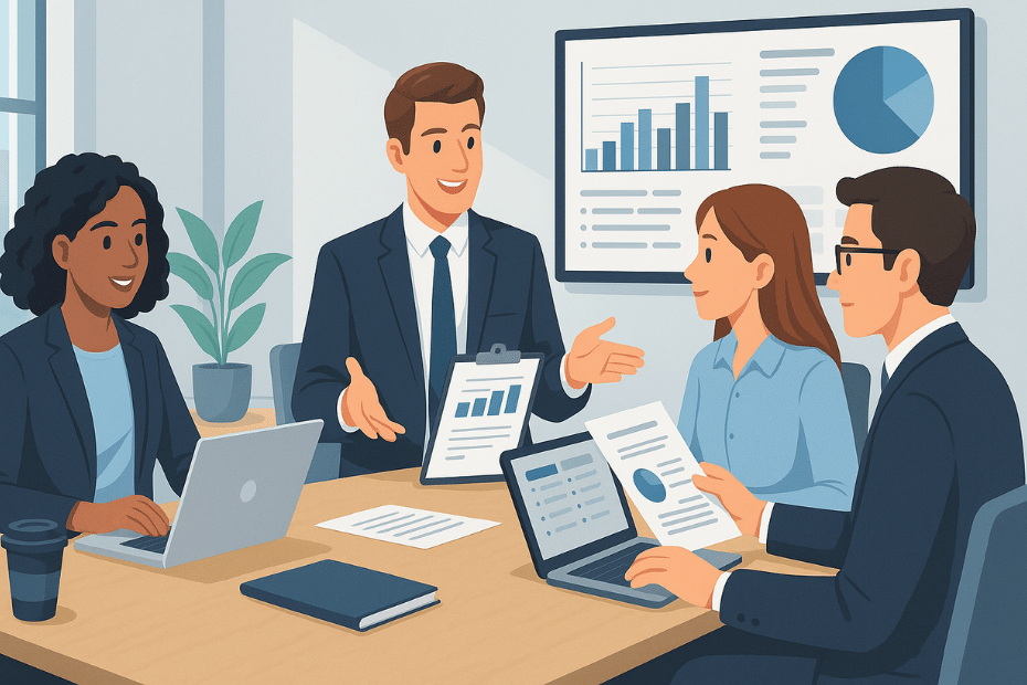 Consultants collaborating in modern office space